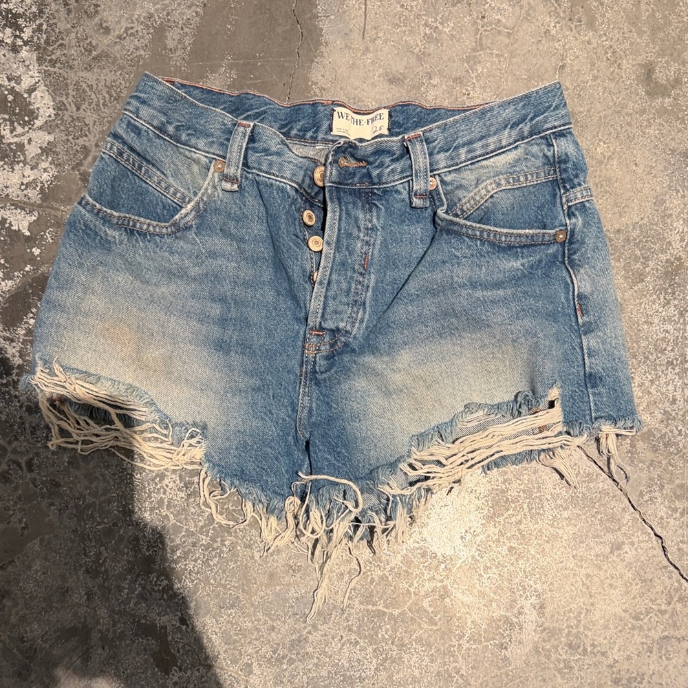 Free People Distressed Blue Jean Shorts